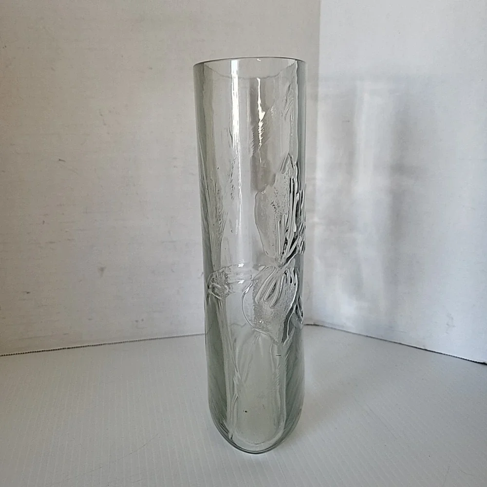 Pier‎ 1 Floral Hand Blown Glass Embossed Vase 10
